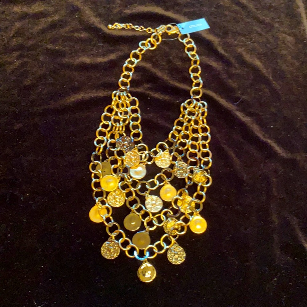 Bibb Necklace Celia Chico’s Gold and Rhinestone Coin NecklaceBrand New